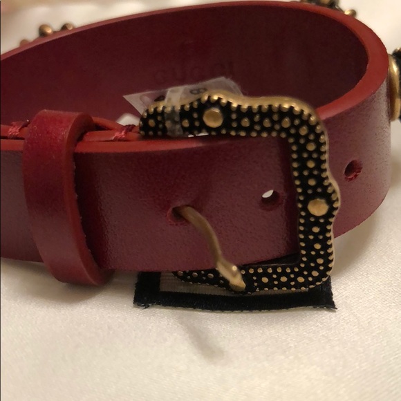 NEW Gucci Red Leather Tiger Head Buckle Bracelet - Picture 4 of 8